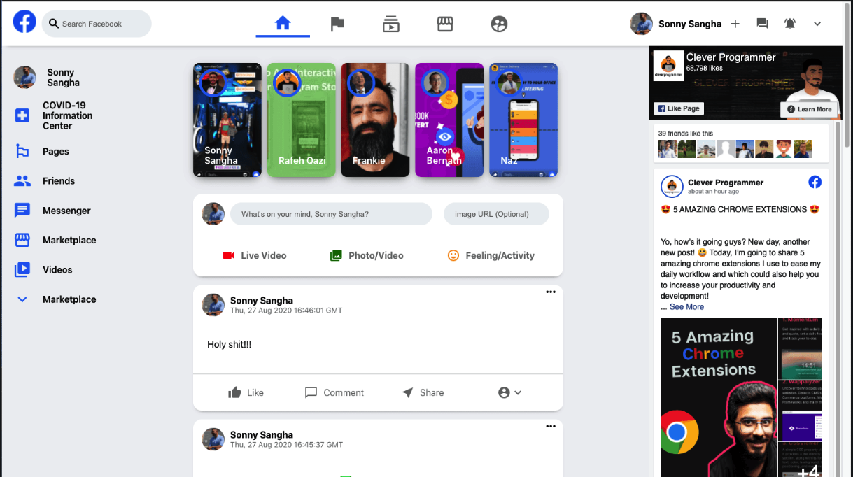 Facebook Clone with React - I'm Currently Learning